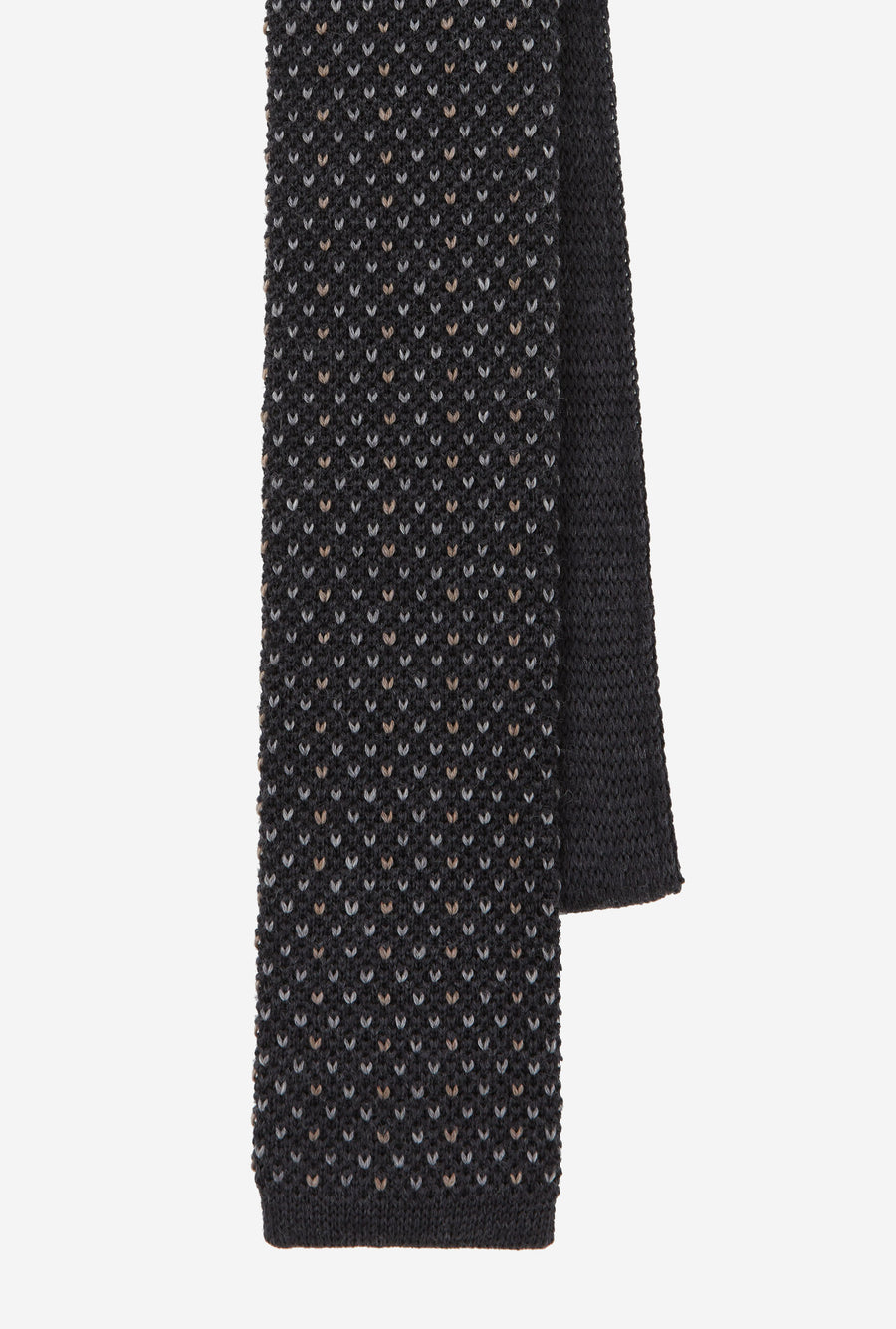 Knit Tie Wool Charcoal Grey Taupe Fleck