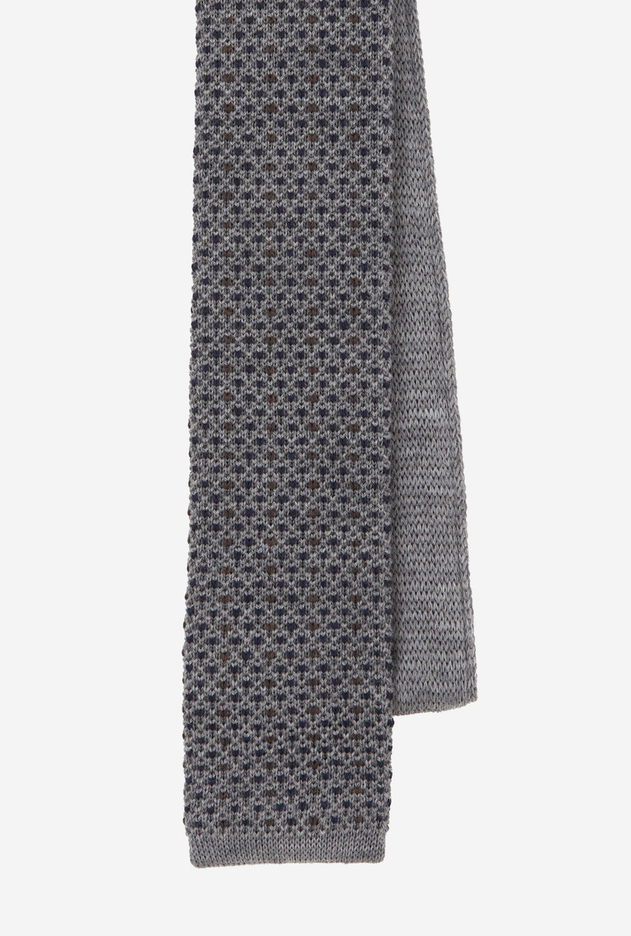 Knit Tie Wool Grey Navy Brown Fleck