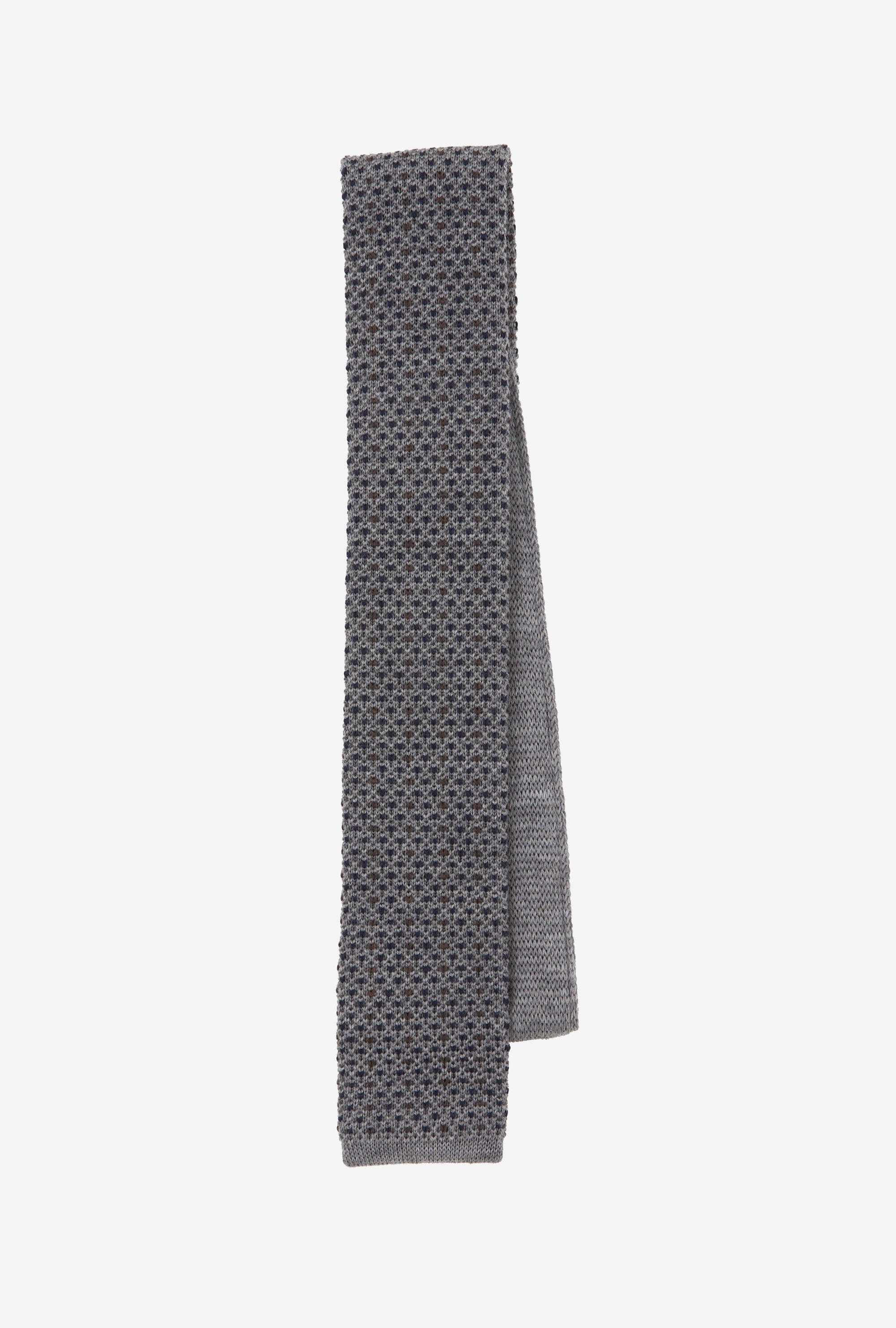 Knit Tie Wool Grey Navy Brown Fleck