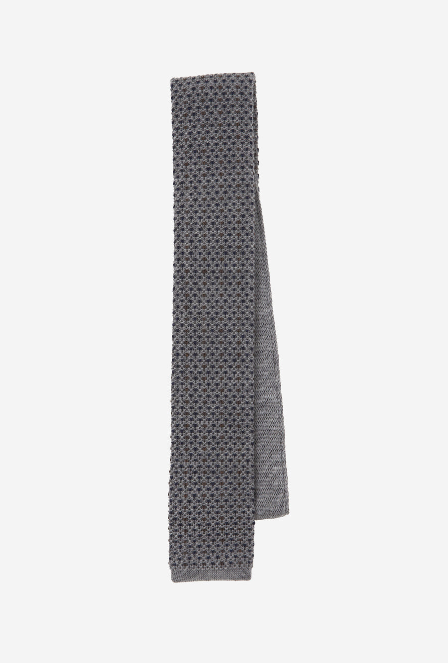 Knit Tie Wool Grey Navy Brown Fleck