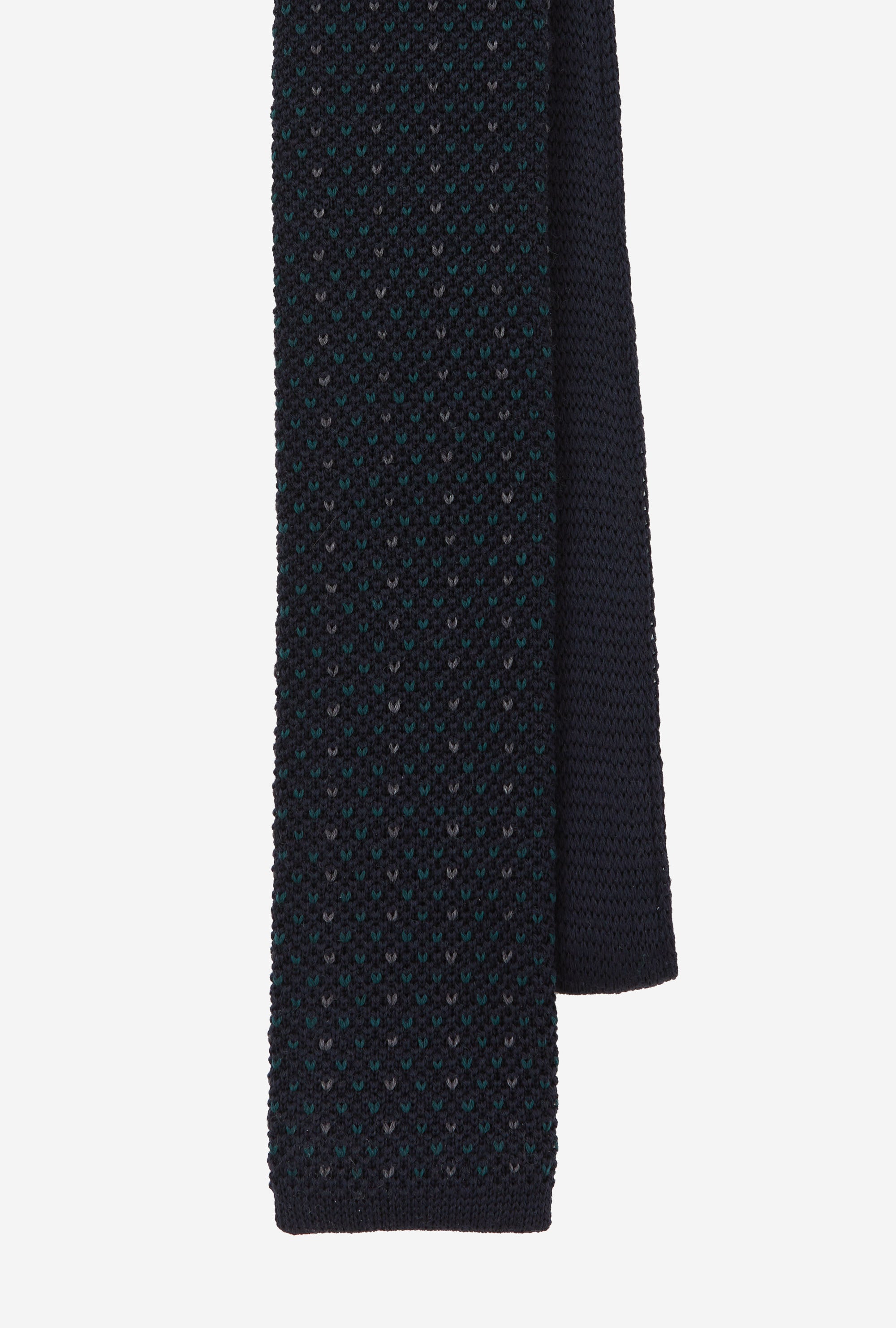 Knit Tie Wool Navy Grey Emerald Fleck
