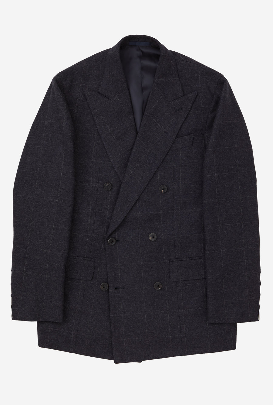 Suit Double Breasted Navy Flannel Grey Windowpane