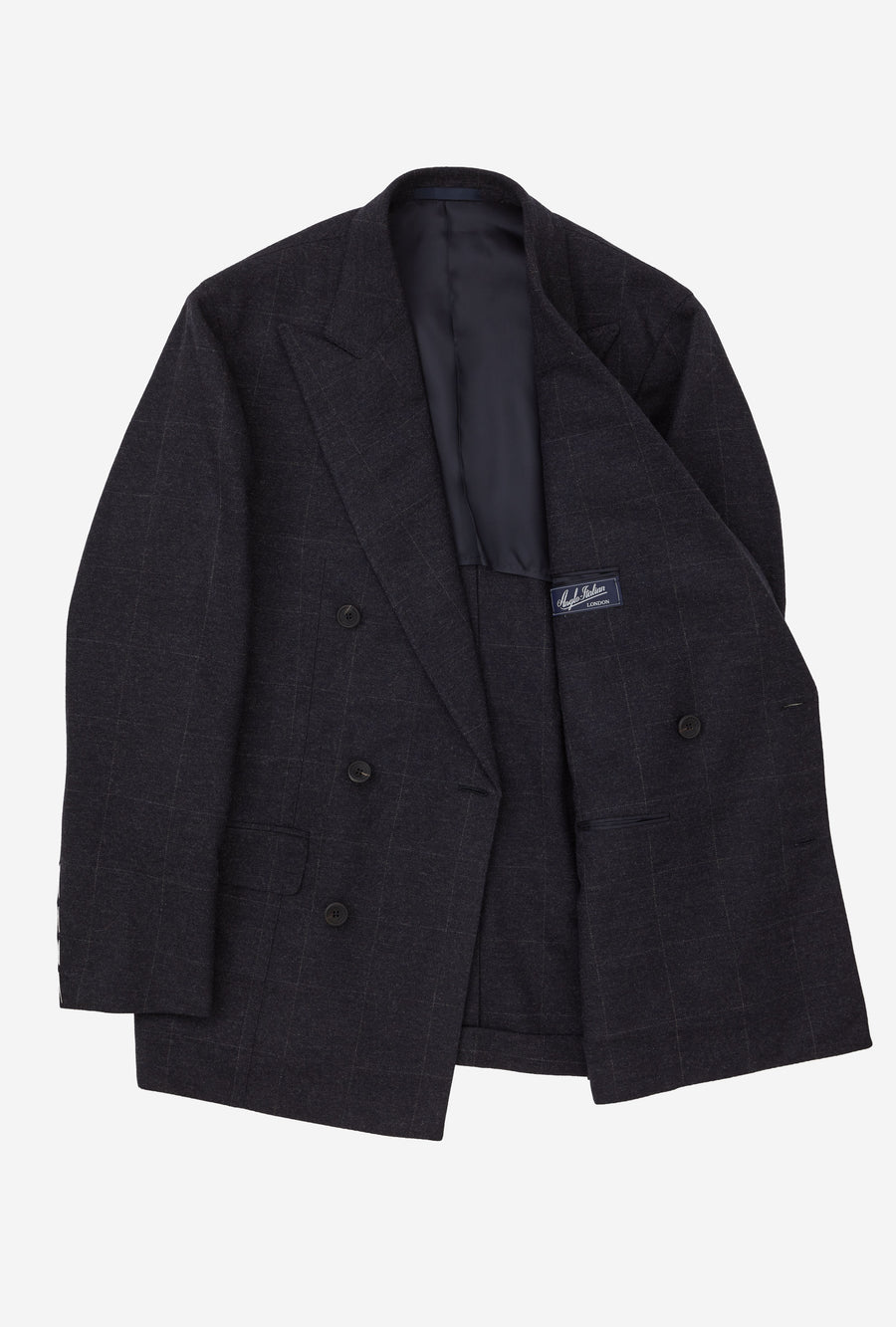 Suit Double Breasted Navy Flannel Grey Windowpane