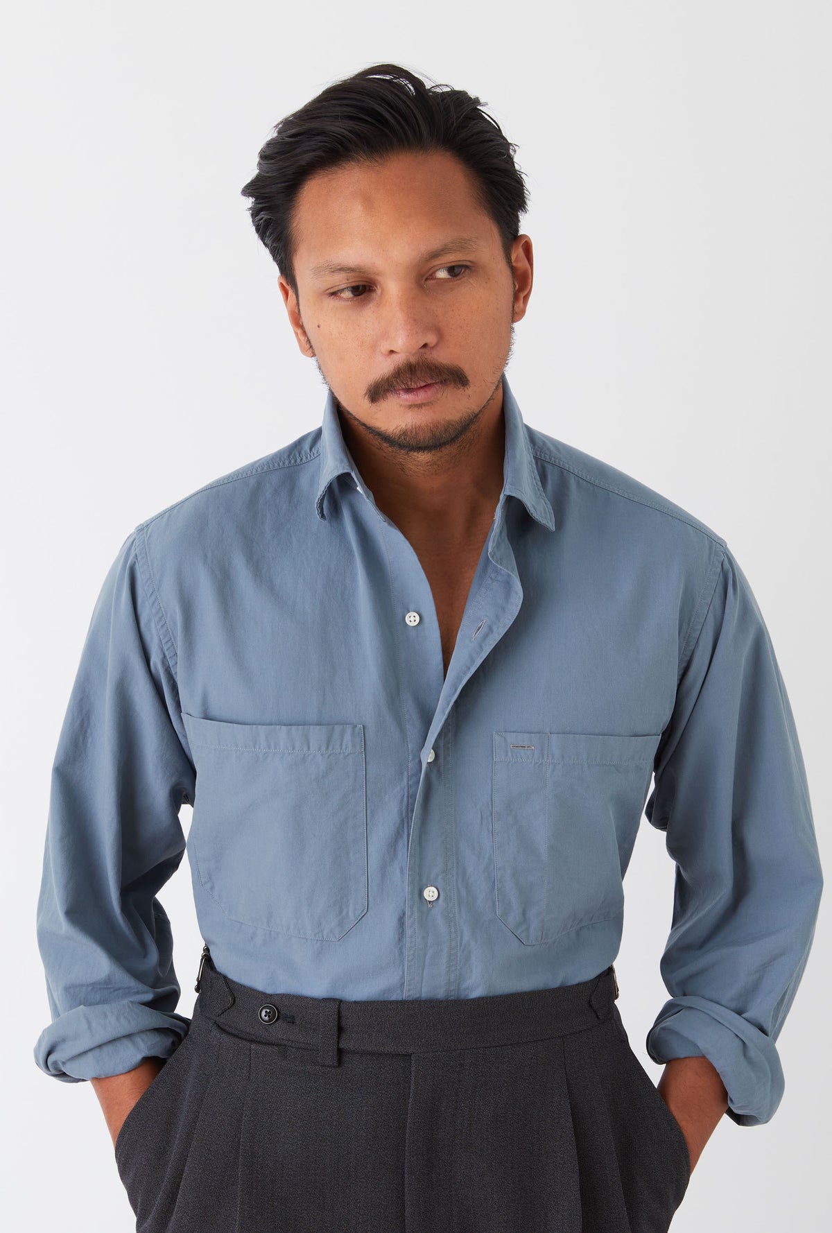 Mechanics Shirt Washed Cotton Twill Airforce Blue