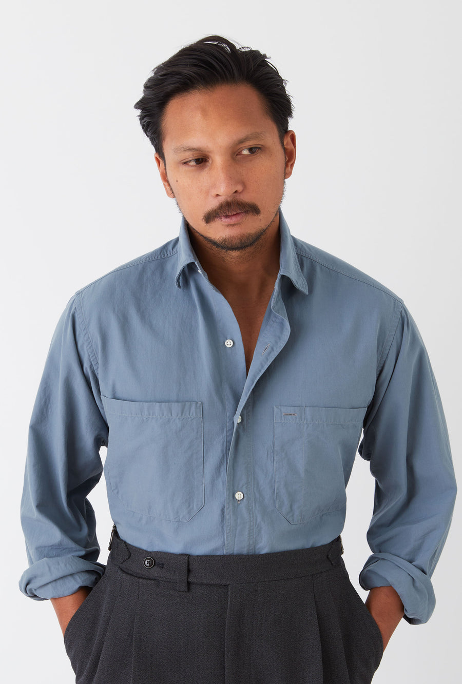 Mechanics Shirt Washed Cotton Twill Airforce Blue