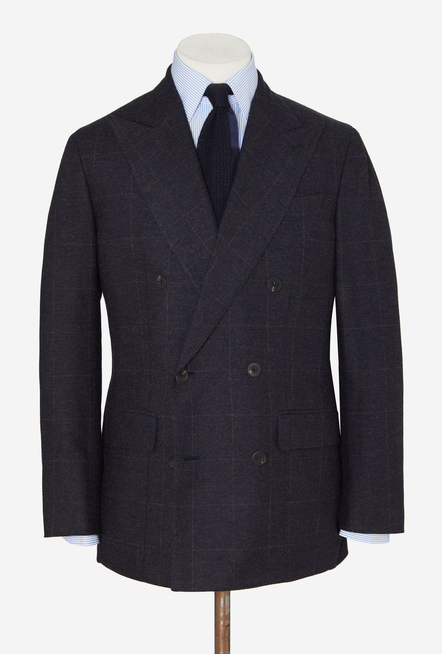 Suit Double Breasted Navy Flannel Grey Windowpane