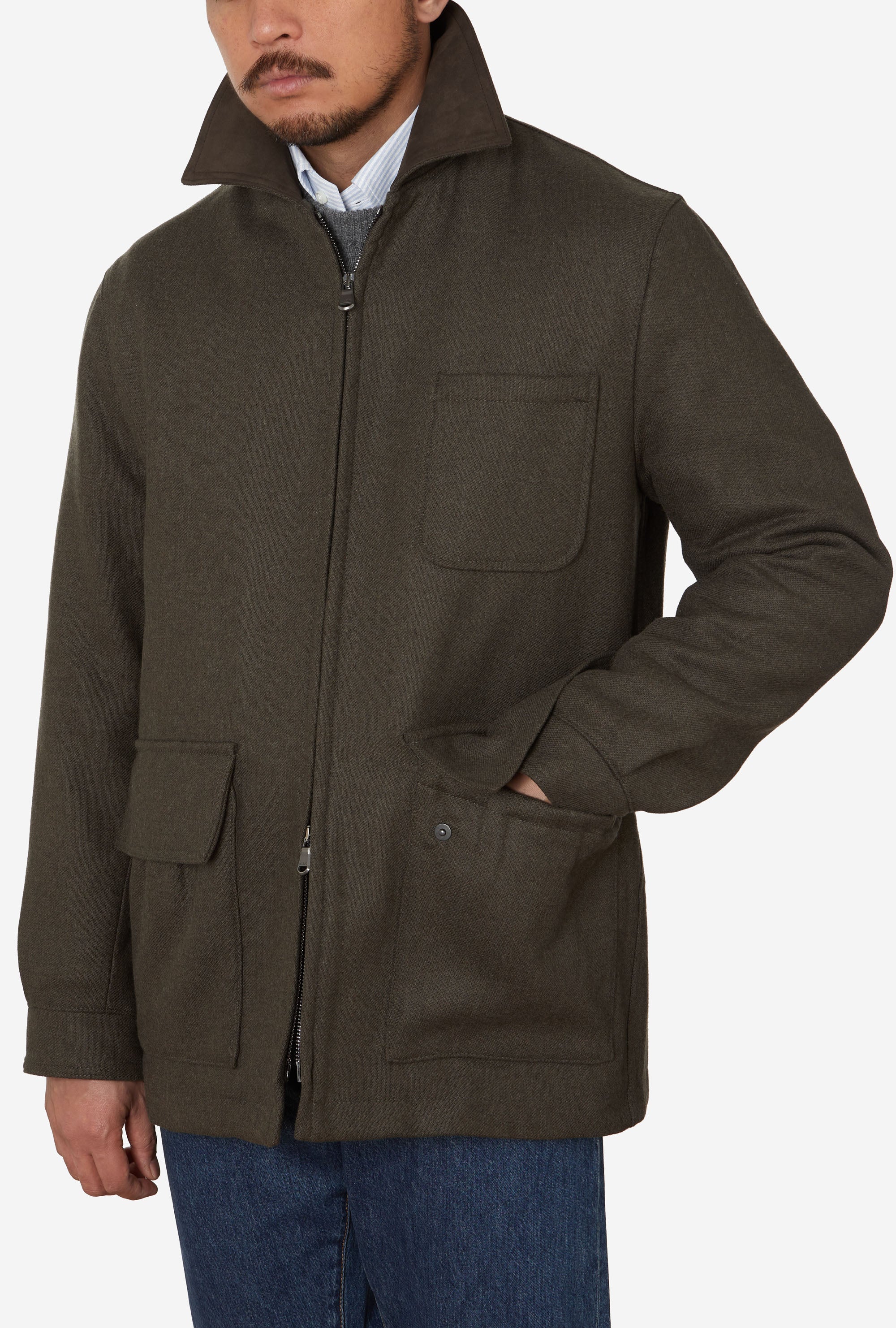 Shooting Jacket Technical Wool Dark Moss