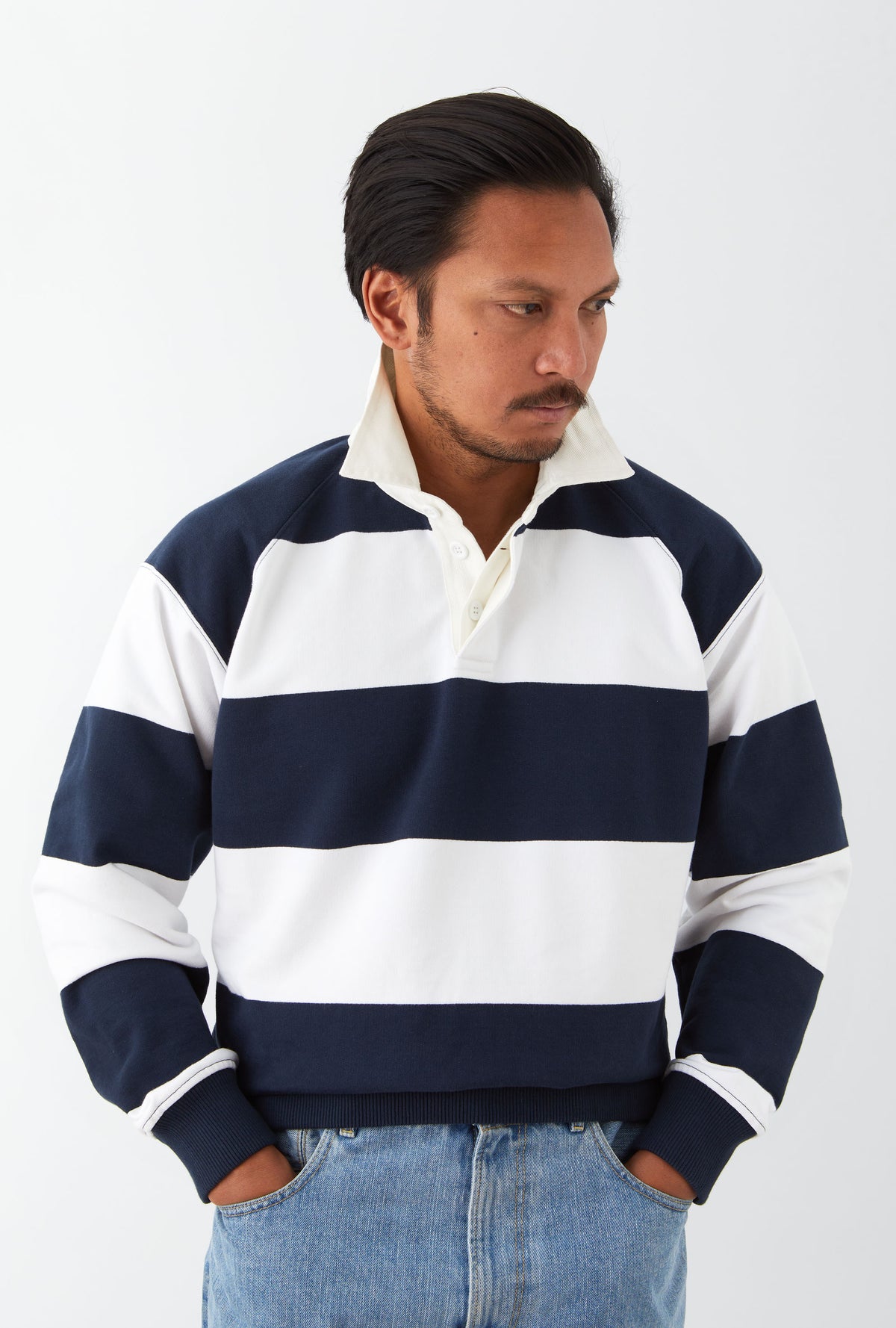 Rugby Shirt Navy Ecru Stripe
