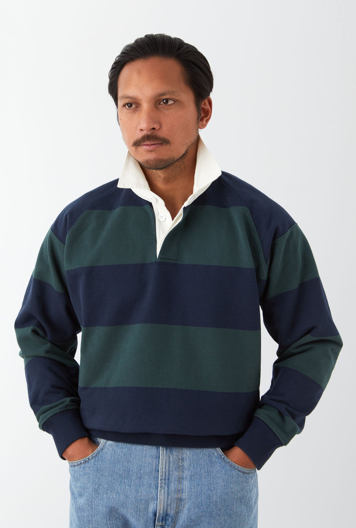 Rugby Shirt Navy Forest Stripe