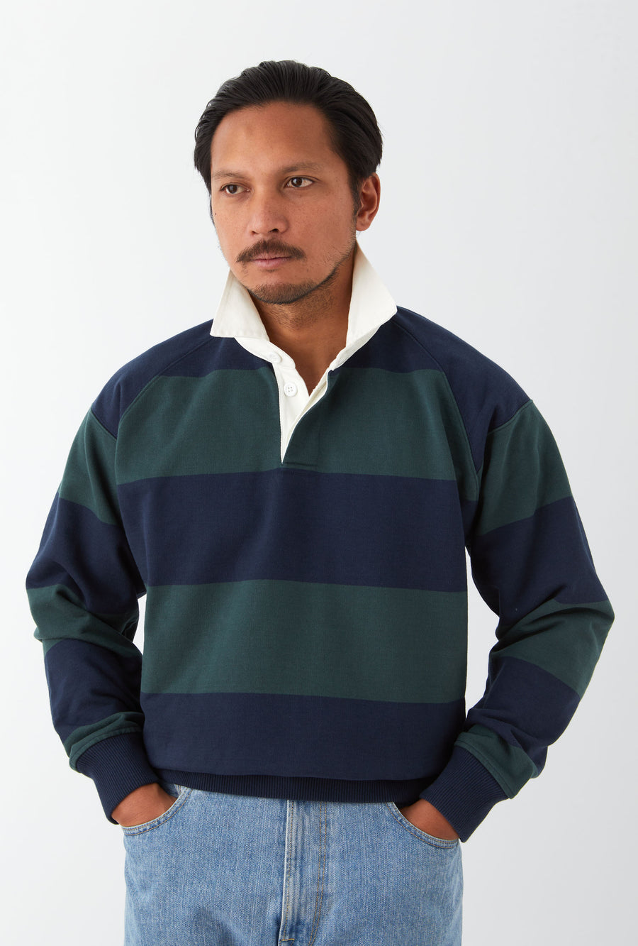 Rugby Shirt Navy Forest Stripe