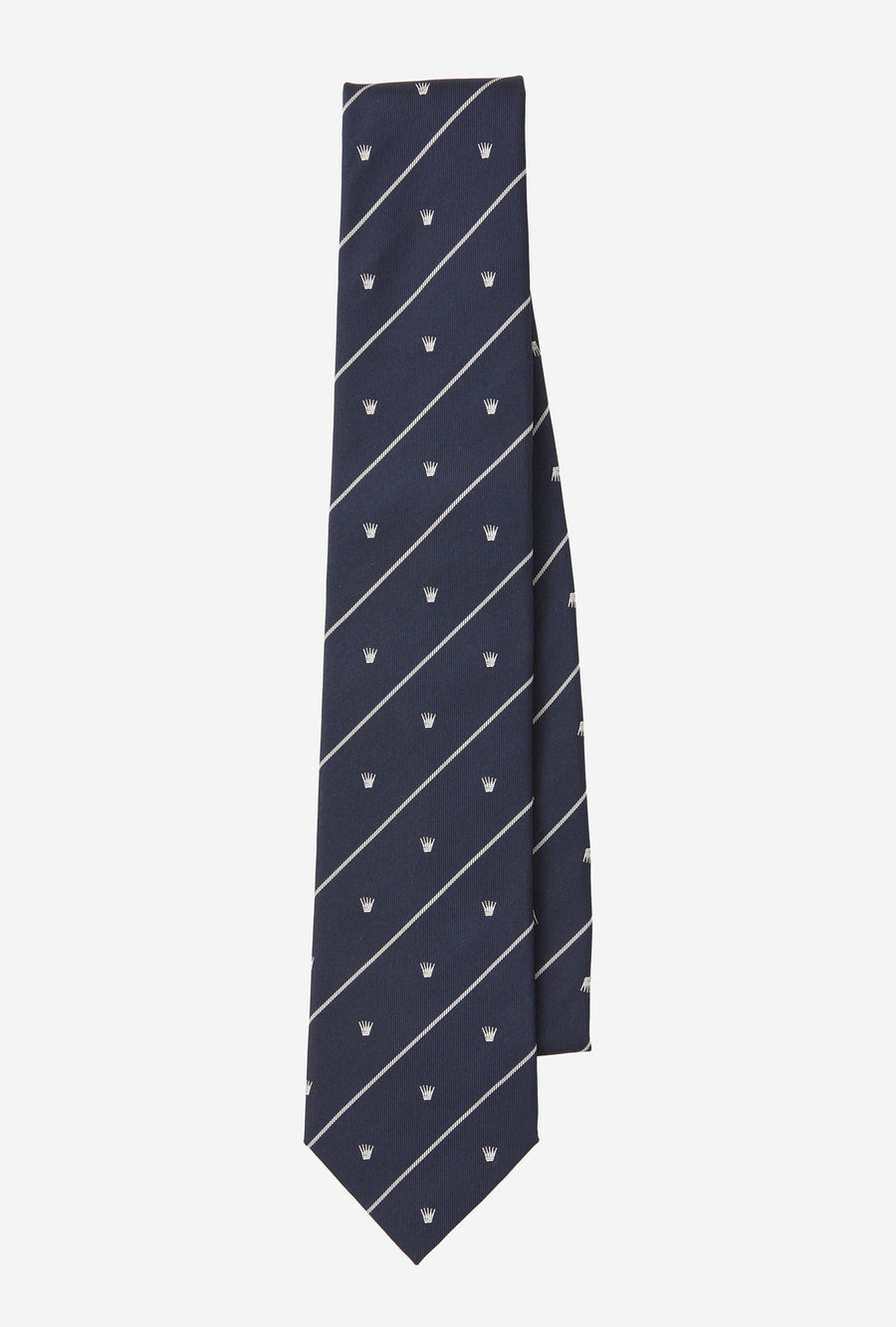 Silk Tie Navy Stripe Crown Motif