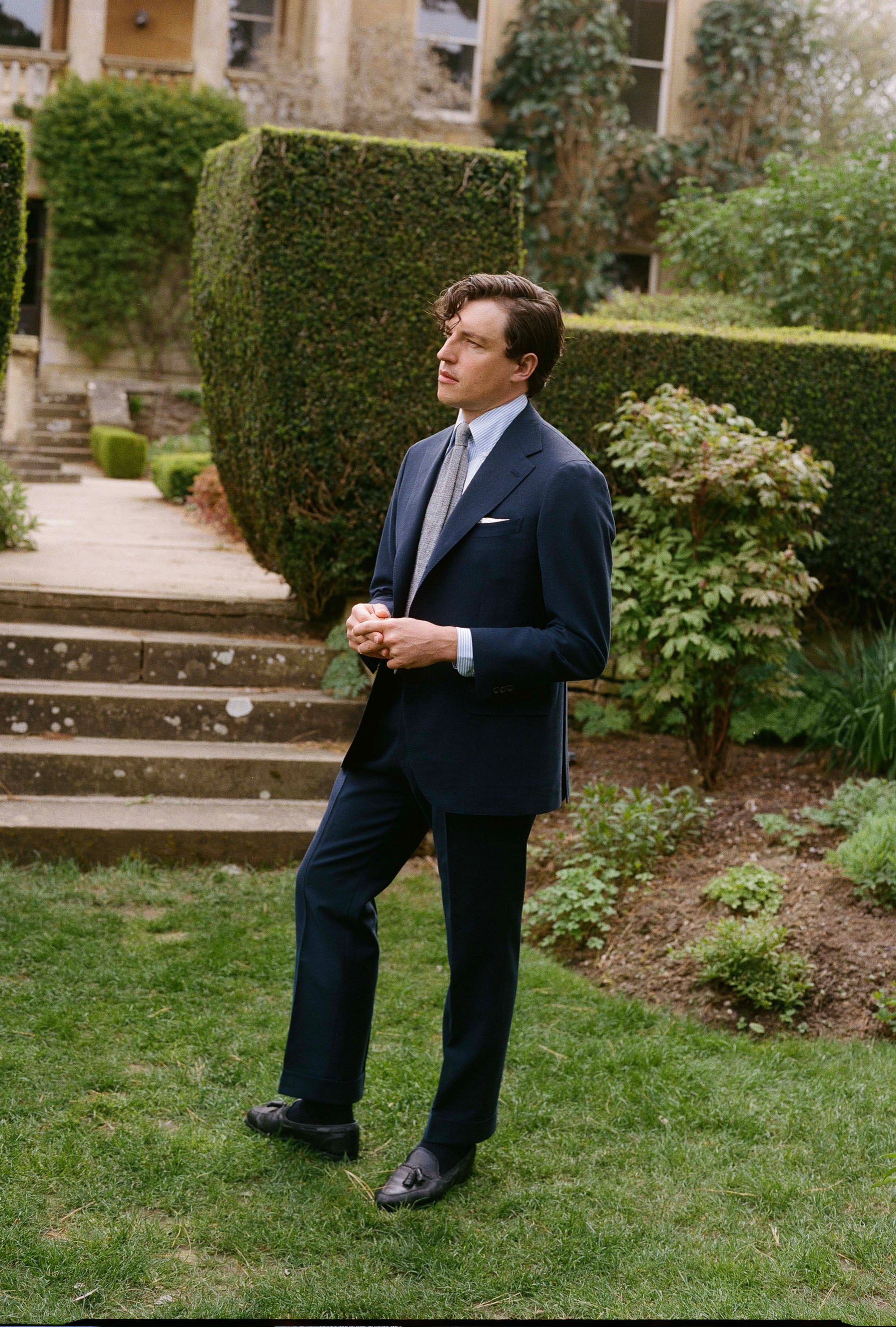 Suit Single Breasted Wool Cotton Navy