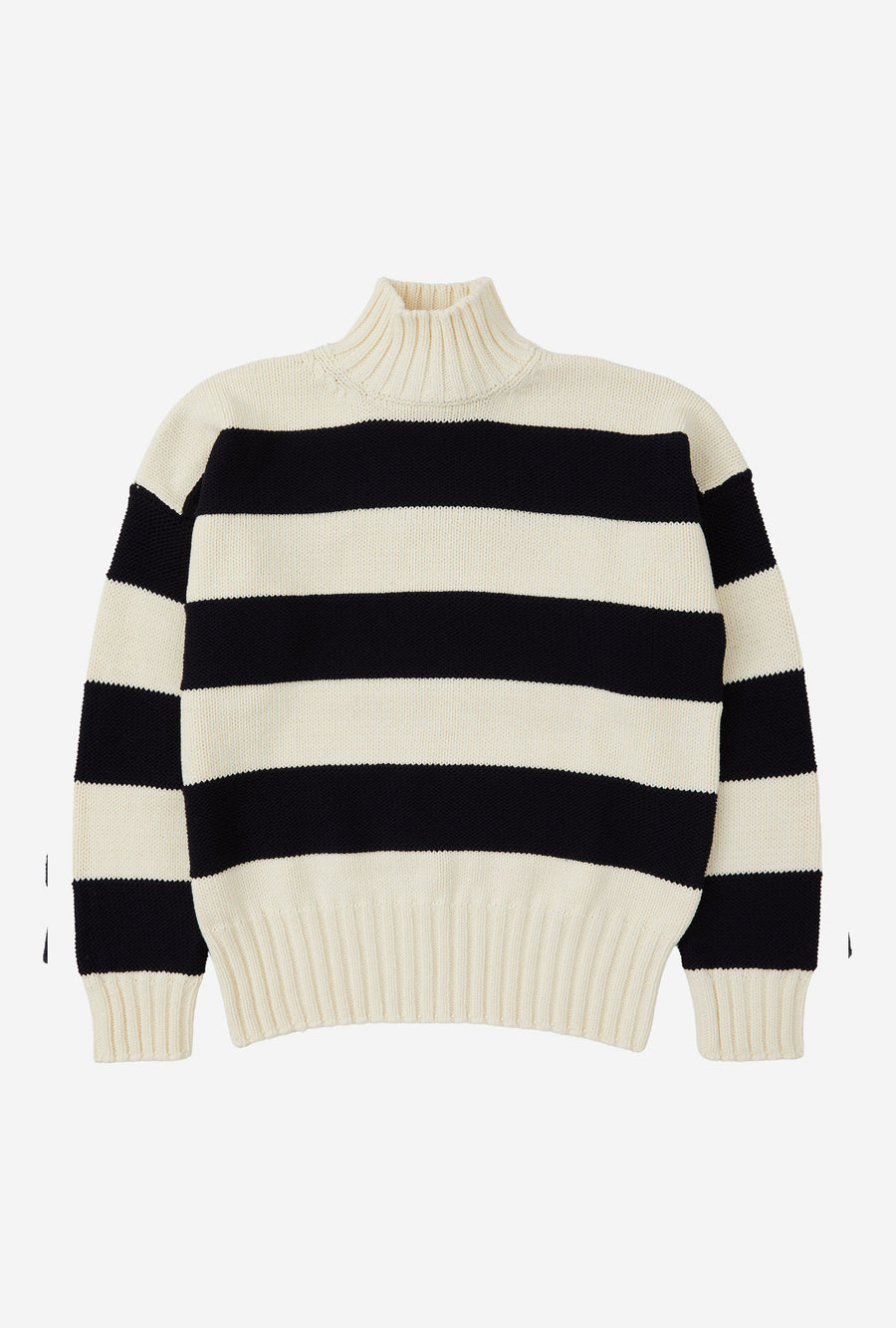 Mockneck Heavy Cotton Ecru Navy Stripe